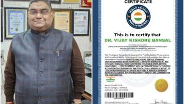 Dr. Vijay Kishore Bansal Recognised by Indian Eminent Book of Records for Social Service
